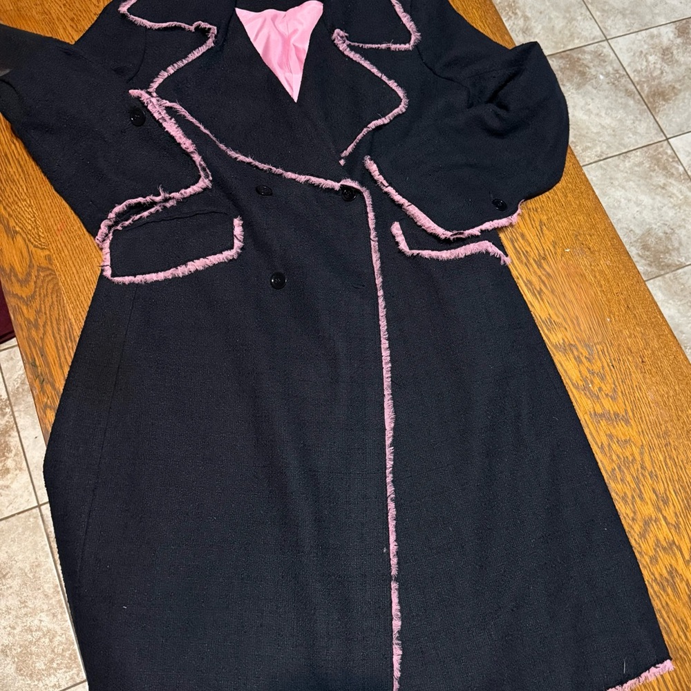 Navy Coat with Pink Trim
